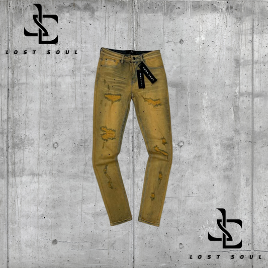 Lost Soul Paint Splattered Distressed Wheat Jeans