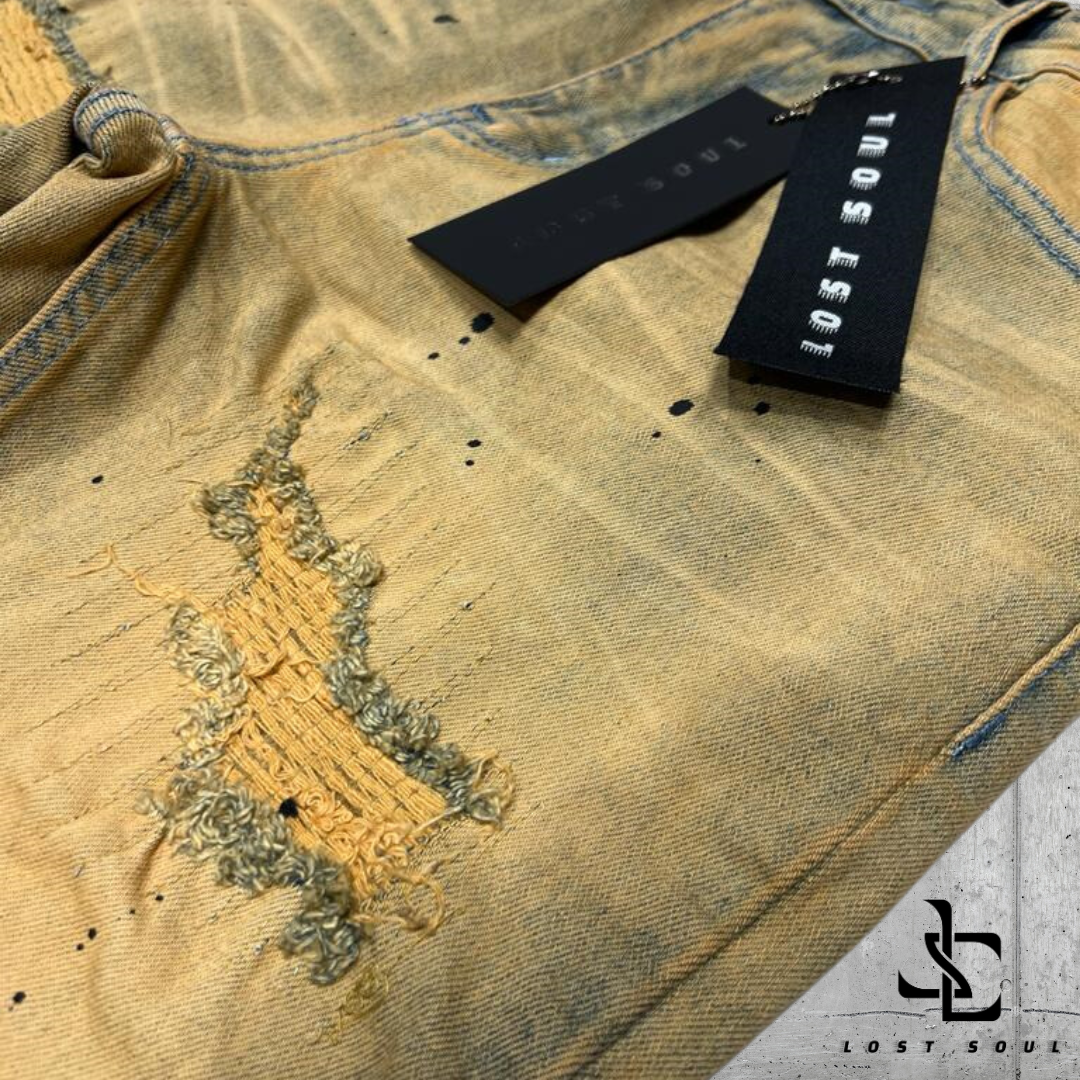 Lost Soul Paint Splattered Distressed Wheat Jeans