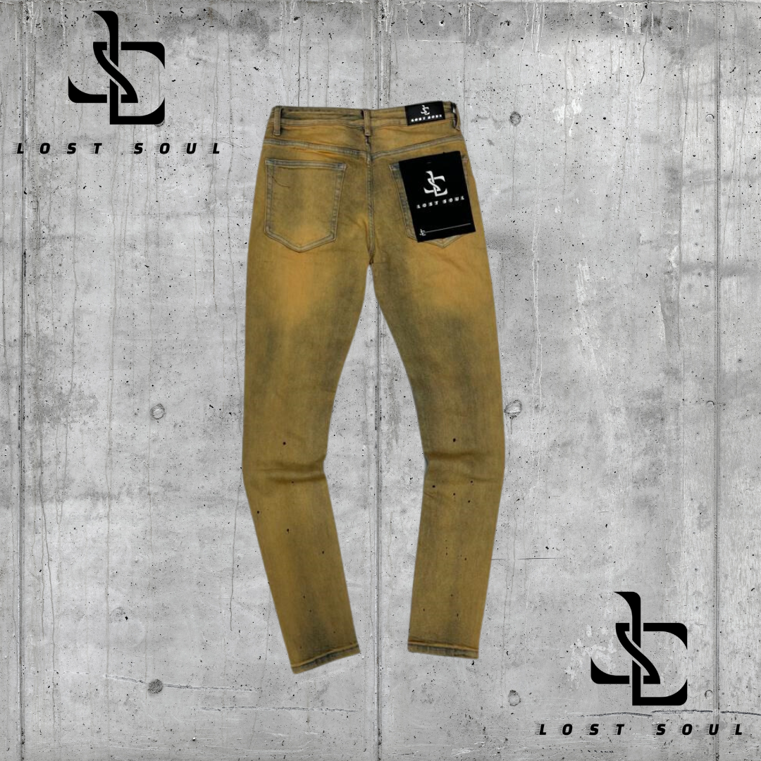 Lost Soul Paint Splattered Distressed Wheat Jeans