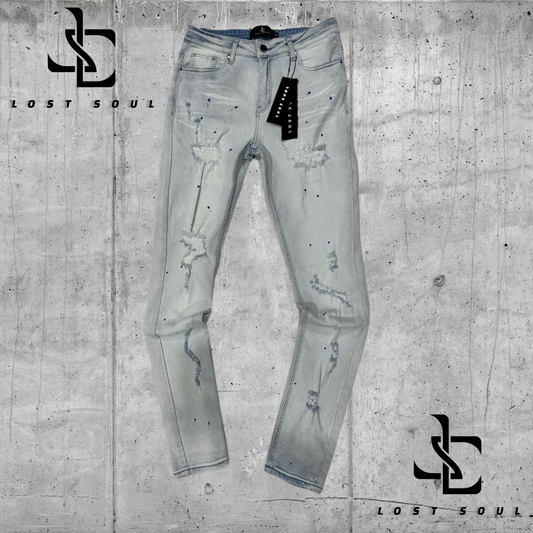 Lost Soul Paint Splattered Distressed Light Wash/Blue Jeans