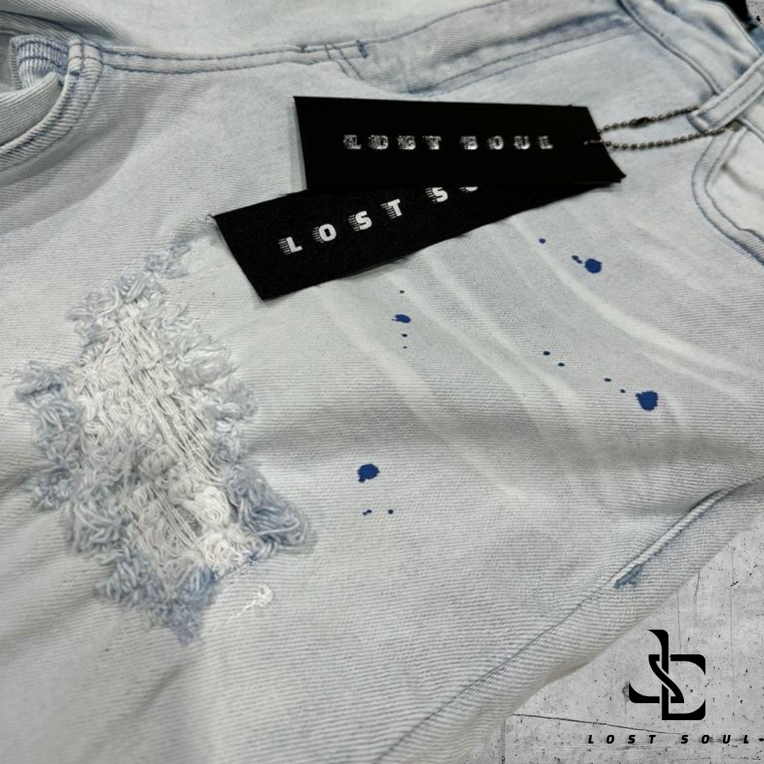 Lost Soul Paint Splattered Distressed Light Wash/Blue Jeans