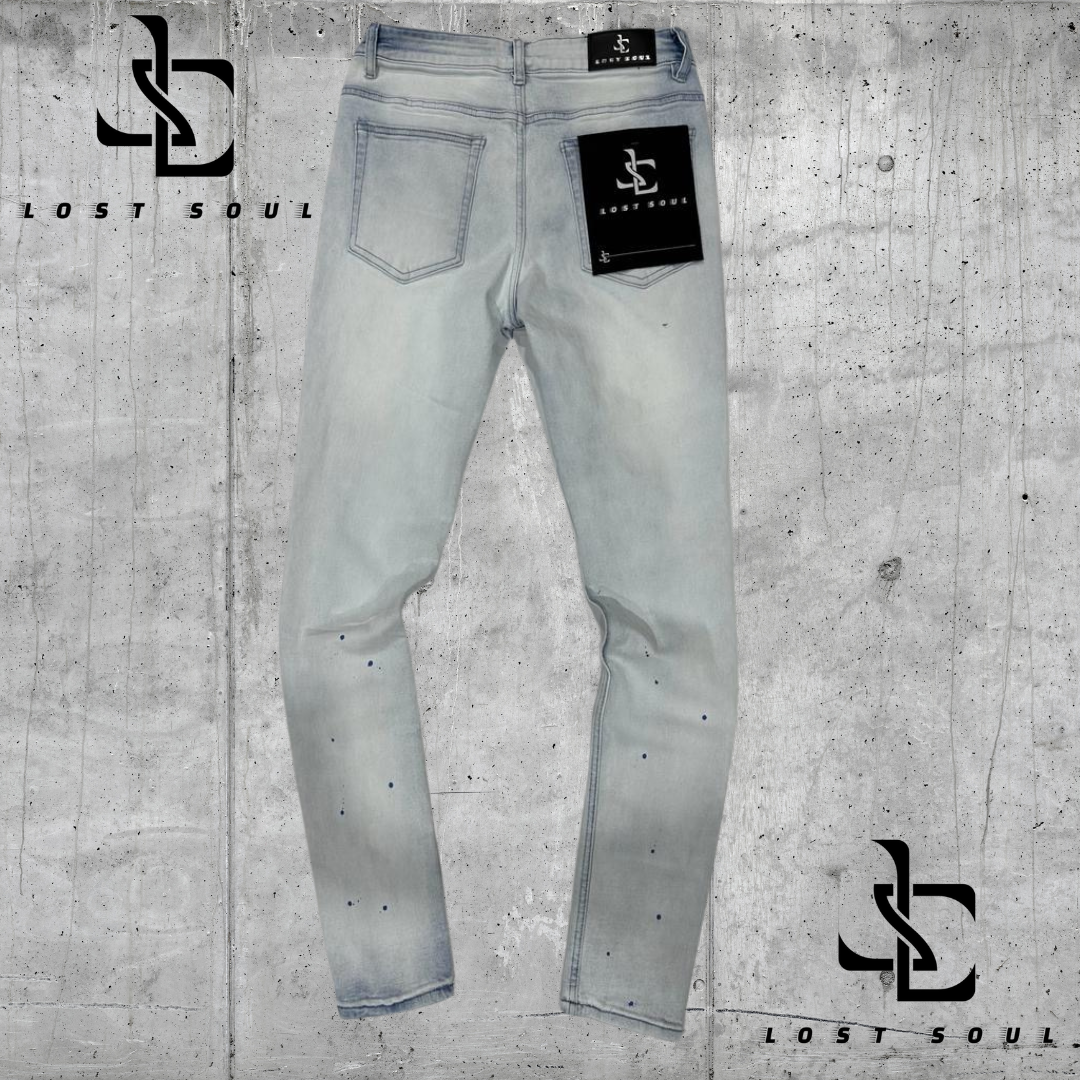 Lost Soul Paint Splattered Distressed Light Wash/Blue Jeans